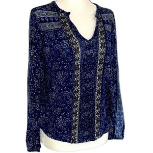 LUCKY BRAND Blue Boho Blouse Top Women SP Small Petite